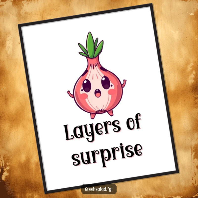 Funny poster art of a shocked red onion character with expanding rings, perfect for adding dramatic, humorous art.