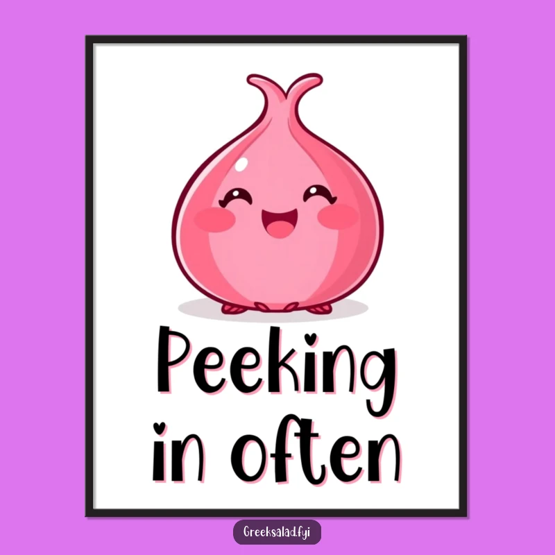 Funny Red Onion Peek Poster - Whimsical Veggie Art for Wall Decor