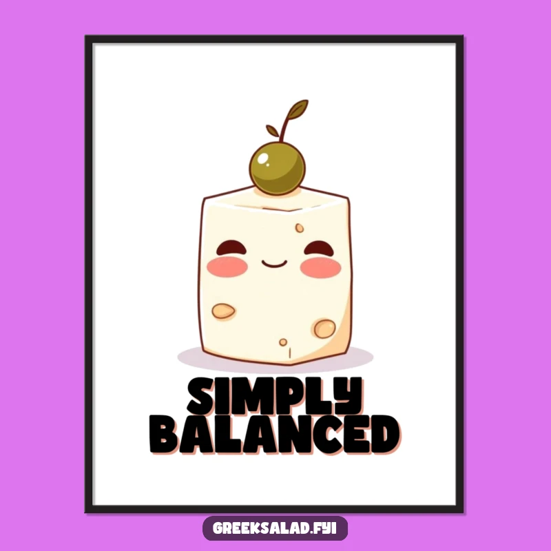 Funny Feta Cheese Olive Poster - Cute Food Art, Whimsical Humor Gift for Kitchen Decor