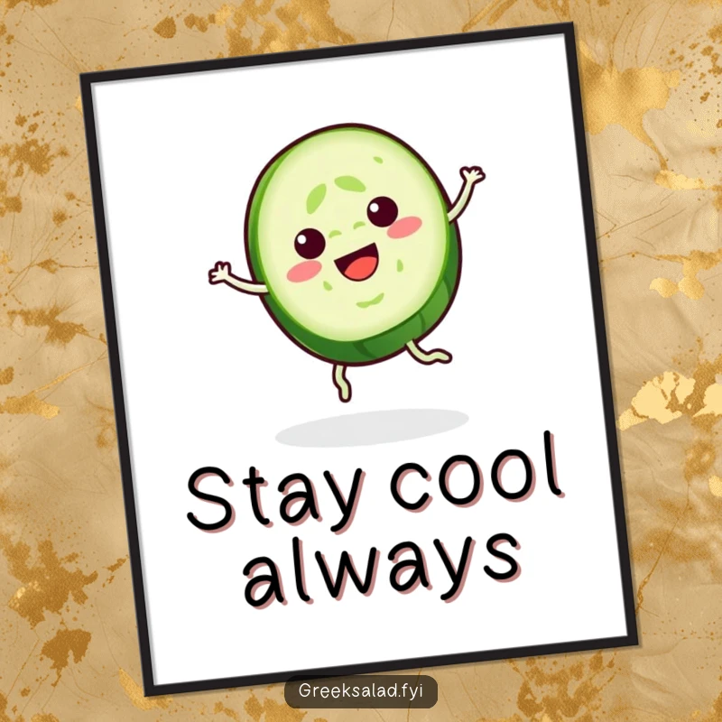 Funny Cucumber Poster: A cheerful cucumber slice spins gracefully, radiating calm, cool, and refreshing energy on your wall.