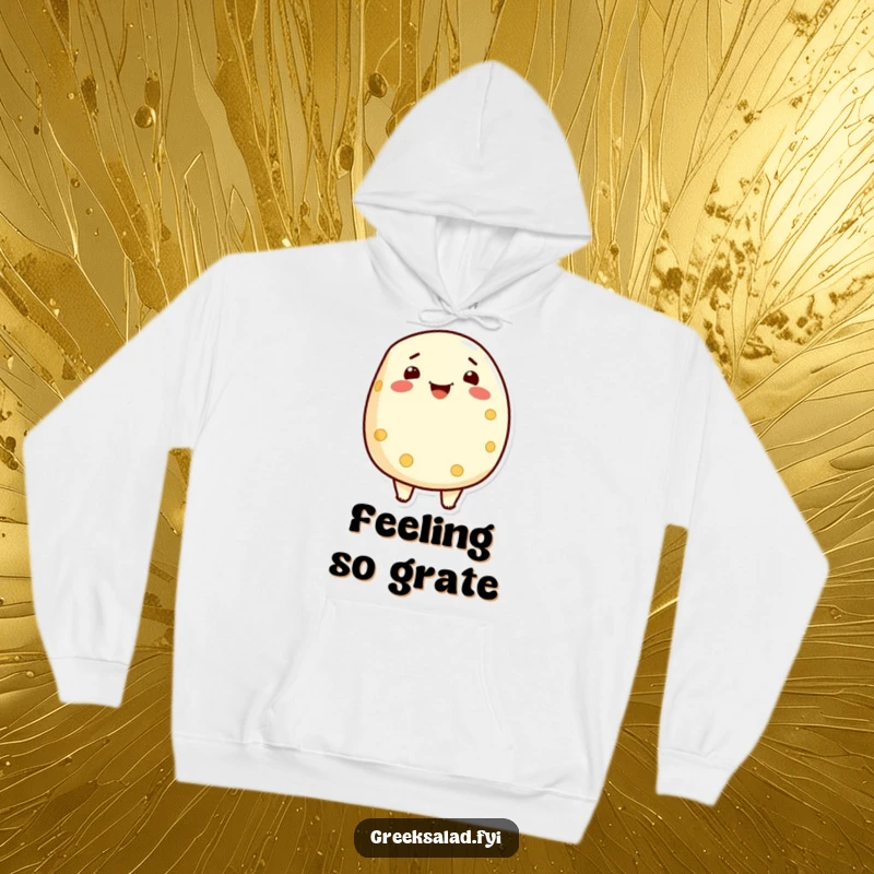 Funny hoodie featuring a proud and beaming feta cheese character, offering warmth and a generous dose of dairy humor.