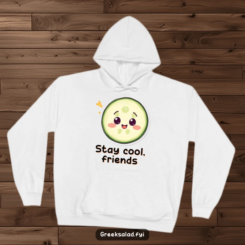 Funny hoodie with a delighted cucumber slice winking, perfect for cozy laughs and casual wear.