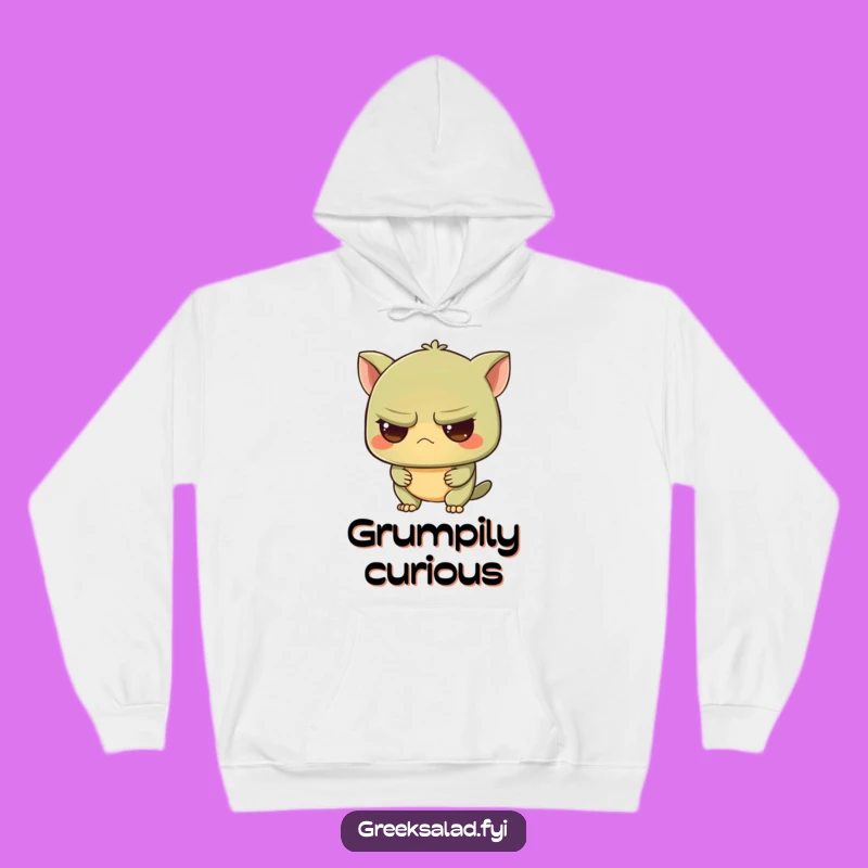 Funny Intrigued Olive Hoodie: Cozy Up with Grumpy Yet Curious Character Comfort