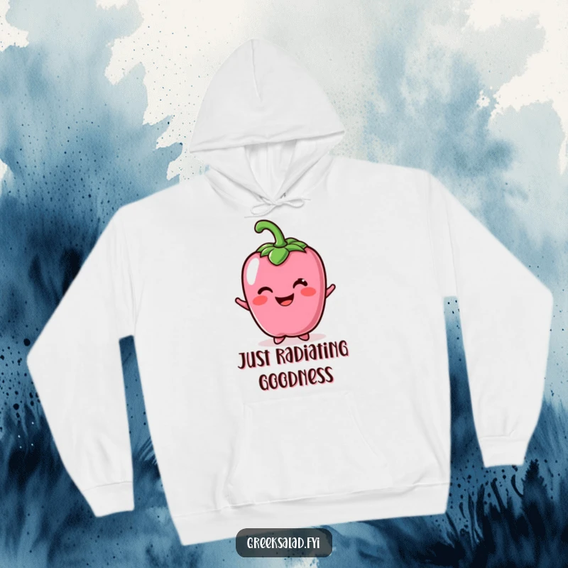 Funny hoodie featuring a cheerful bell pepper character offering a bright, friendly smile, perfect for cozy humor.