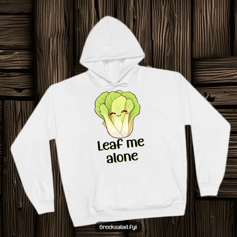 Funny hoodie featuring a jovial romaine lettuce leaf giggling and waving, providing cozy comfort with a side of vegetable humor.