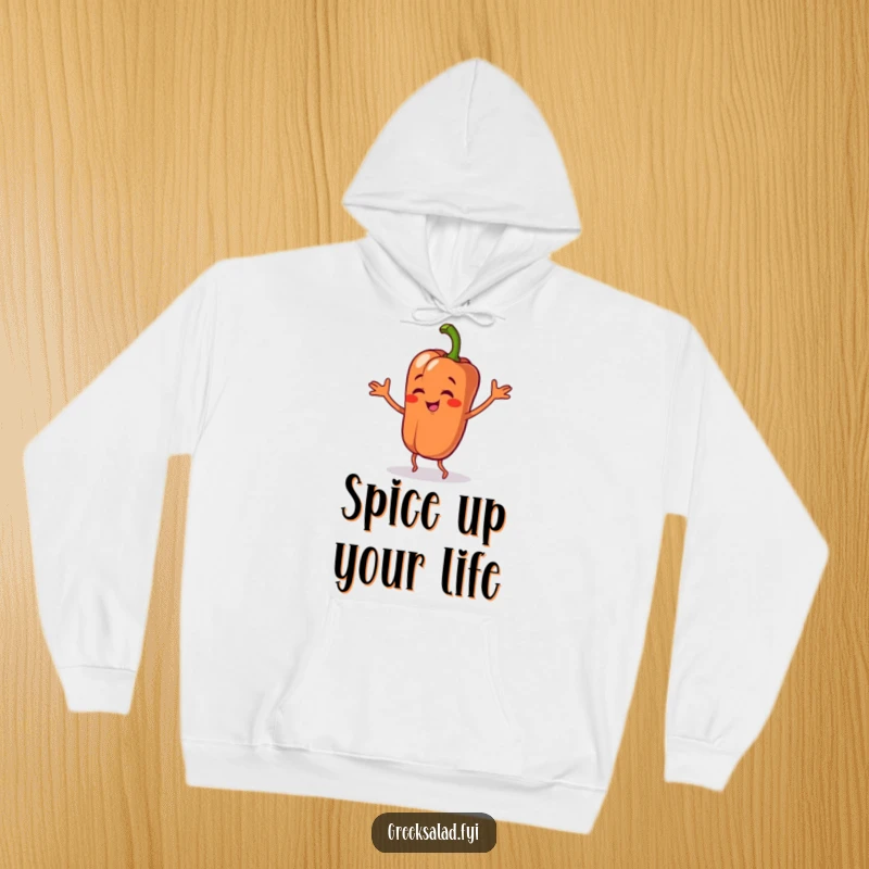 Funny hoodie featuring a bell pepper character dancing sillily, offering warmth and a delightful dose of vegetable-themed humor.