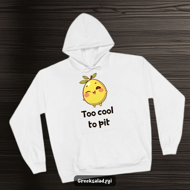 Funny Olive Hoodie: A giggling, winking olive rolls with infectious glee, offering cozy warmth and humorous vibes.