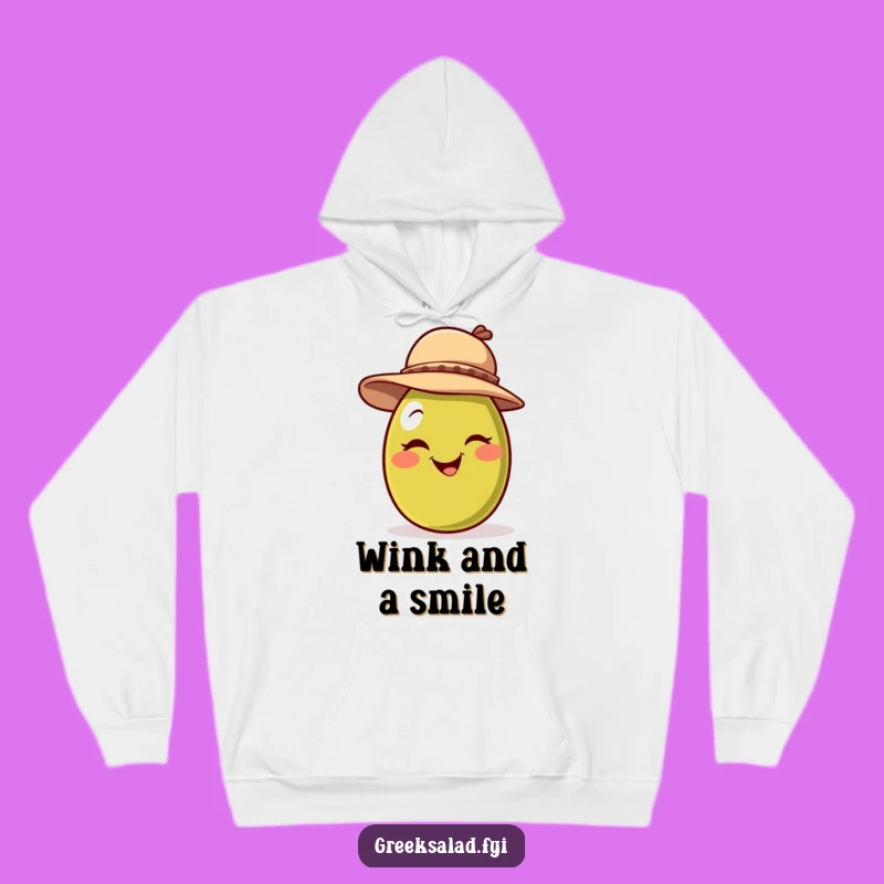 Funny Winking Olive Hat Hoodie - Cozy & Playful Olive Wear, Gift Idea