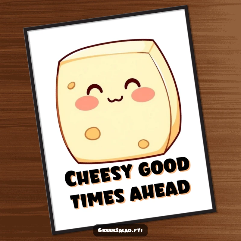 Funny Free Printable Wall Art featuring a shy feta cheese block blushing adorably, adding a touch of cute and quirky charm.