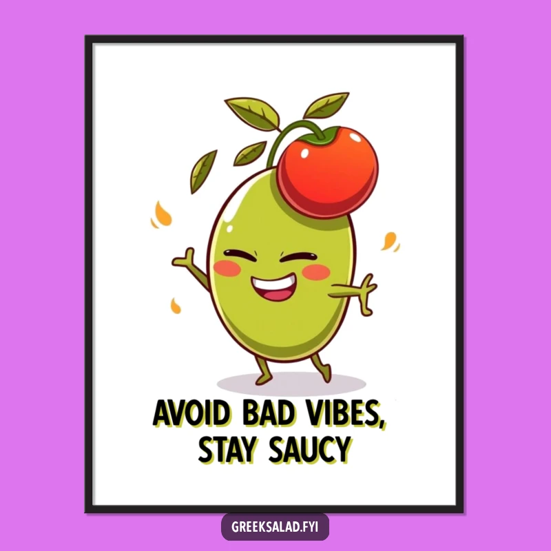 Free Printable Wall Art: Funny Olive Dodging Tomato, Quirky Downloadable Decor Gift