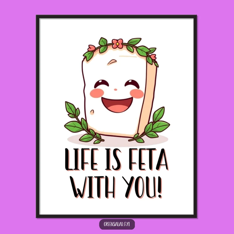 Free Printable Wall Art: Funny Feta Laugh, Laurel Wreath Decor, Hilarious Downloadable Art