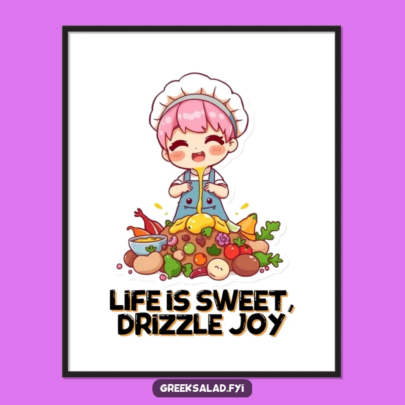 Free Printable Wall Art: Baking Character, Drizzle, Humorous Downloadable Decor