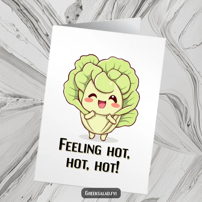 Funny Free Printable Birthday Card: Delighted Lettuce Leaf Fanning Itself, Cool and Hilarious