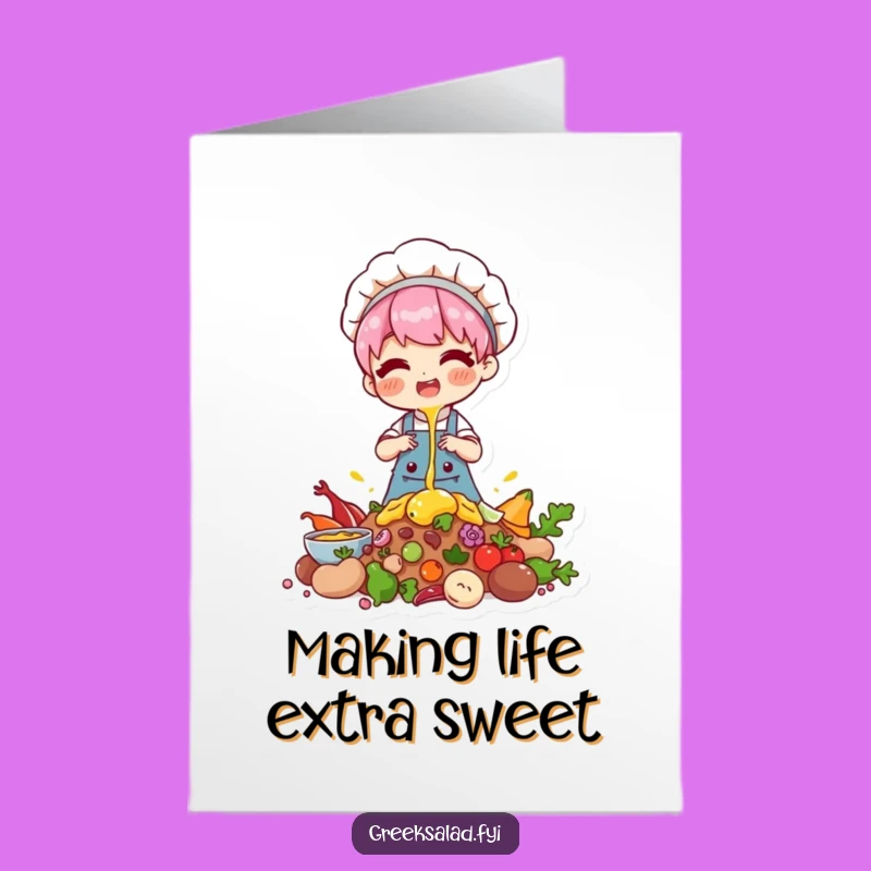 Free Printable Birthday Card: Baking Character, Sweet Drizzle, Humorous Downloadable Gift