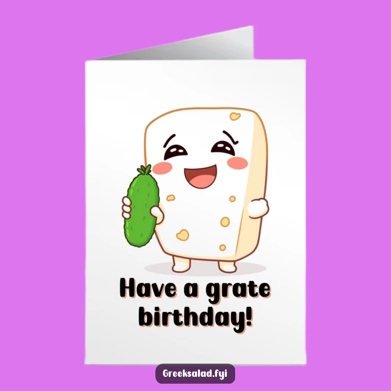 Free Printable Birthday Card: Feta Laughs with Cucumber - Funny Downloadable Gift
