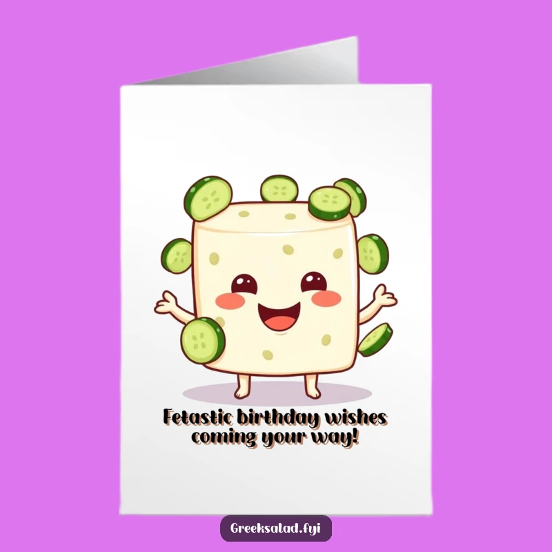 Free Printable Birthday Card: Funny Feta Cheese Juggling Veggies