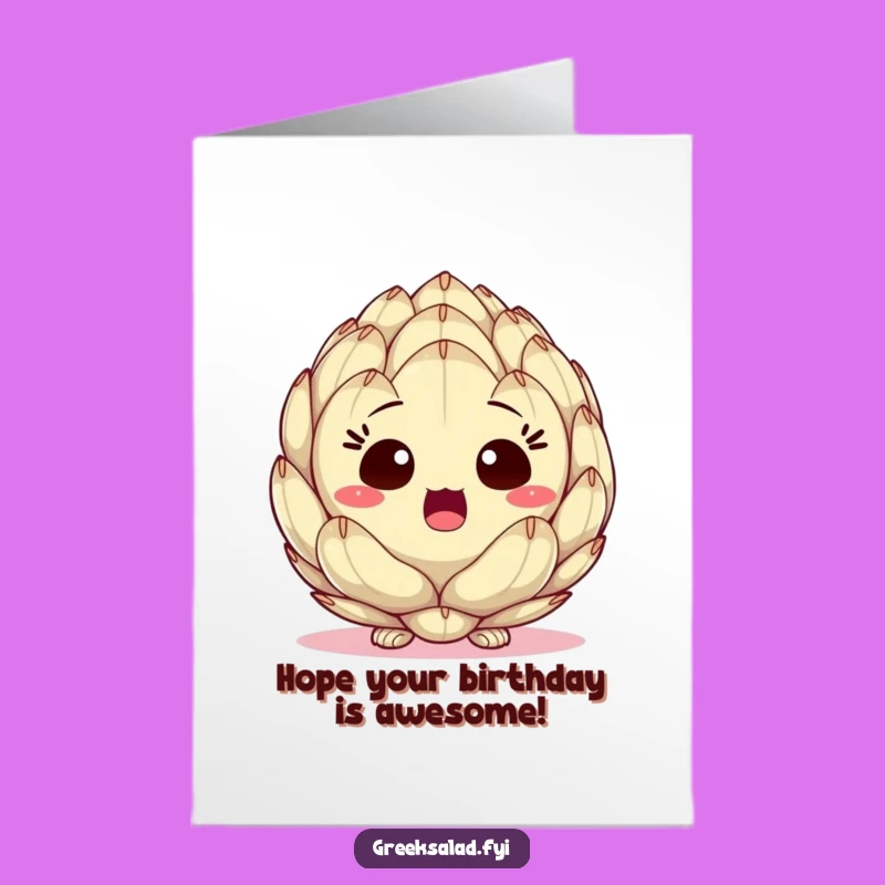 Free Printable Birthday Card: Surprised Artichoke Heart Peeking Downloadable Gift