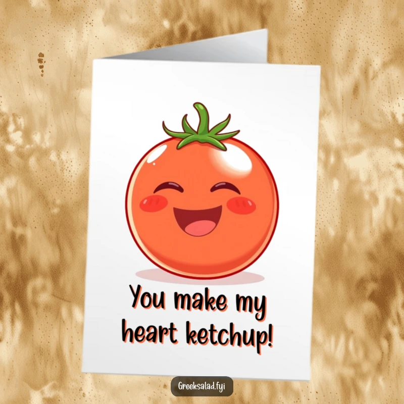 Funny Free Printable tomato birthday card, a joyful tomato with a rosy blush rolling with laughter, spreading birthday merriment.