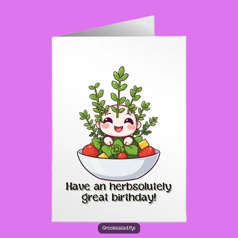 Funny Free Printable Birthday Card: Winking Oregano, Salad Humor Downloadable