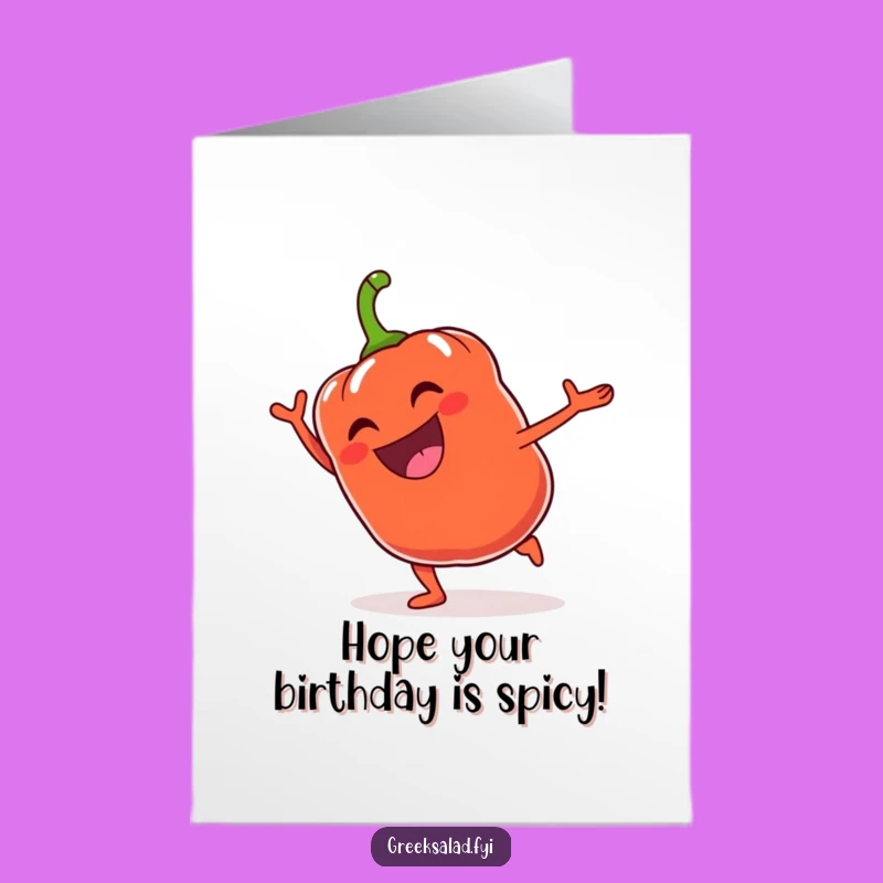 Free Printable Birthday Card: Jubilant Bell Pepper Cartwheel - Energetic Downloadable Gift