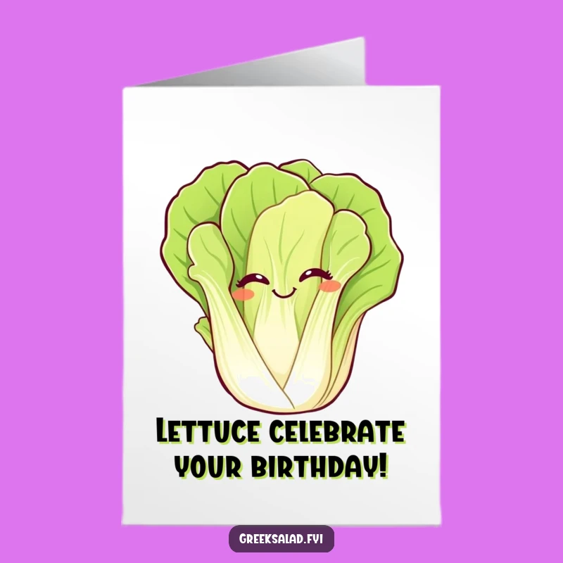 Free Printable Birthday Card: Giggling Romaine Lettuce Waves Downloadable Gift for Veggie Fans