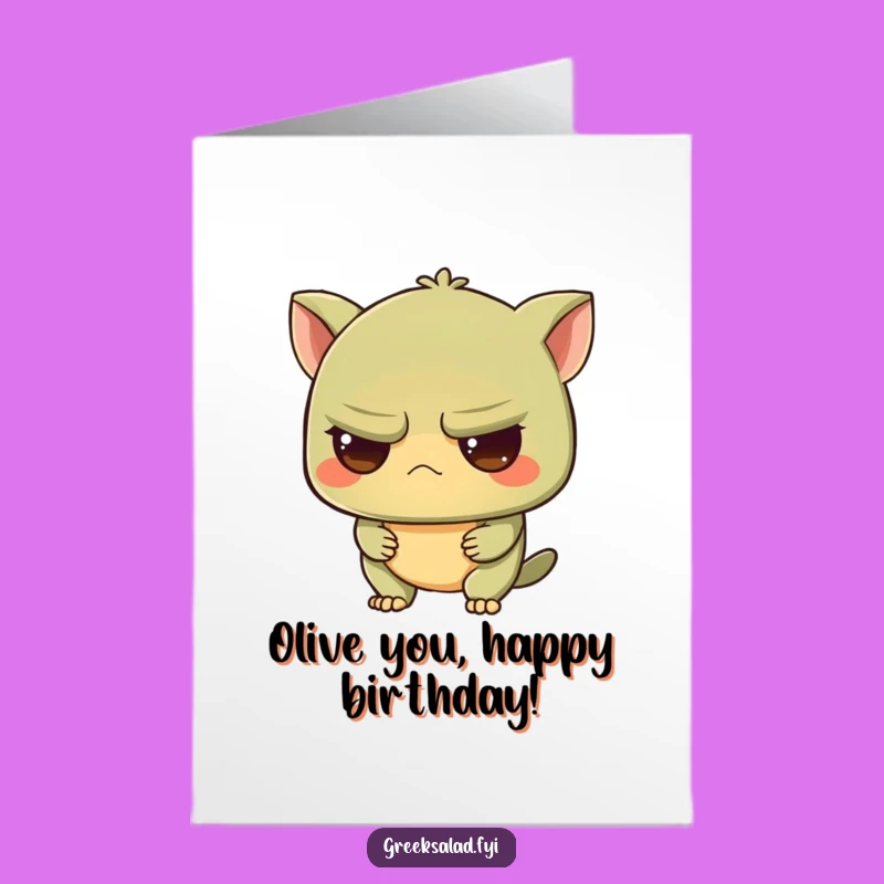 Intrigued Free Printable Birthday Card: Grumpy Olive Character Downloadable Humor