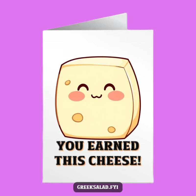 Free Printable Congrats Card: Blushing Feta Cheese Character Downloadable Sweetness