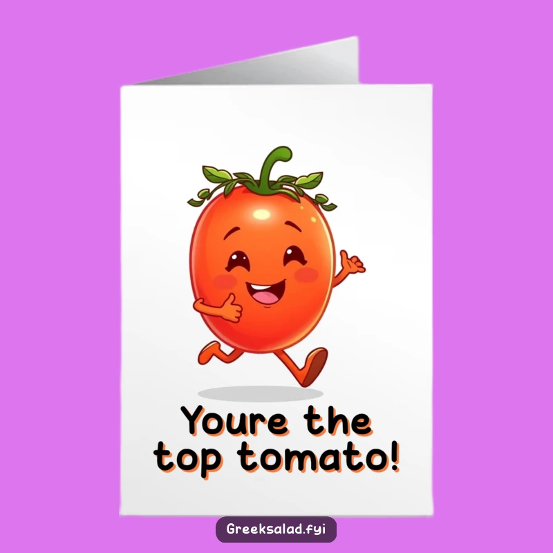 Free Printable Congrats Card: Jogging Tomato Champ, Humorous Downloadable Winning Spirit