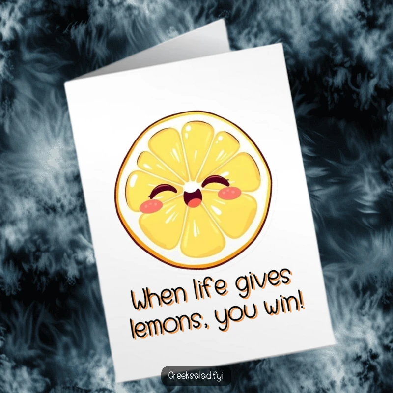 Funny Free Printable Congratulations Card: Giggling lemon slice with a playful wink celebrating a grand success.