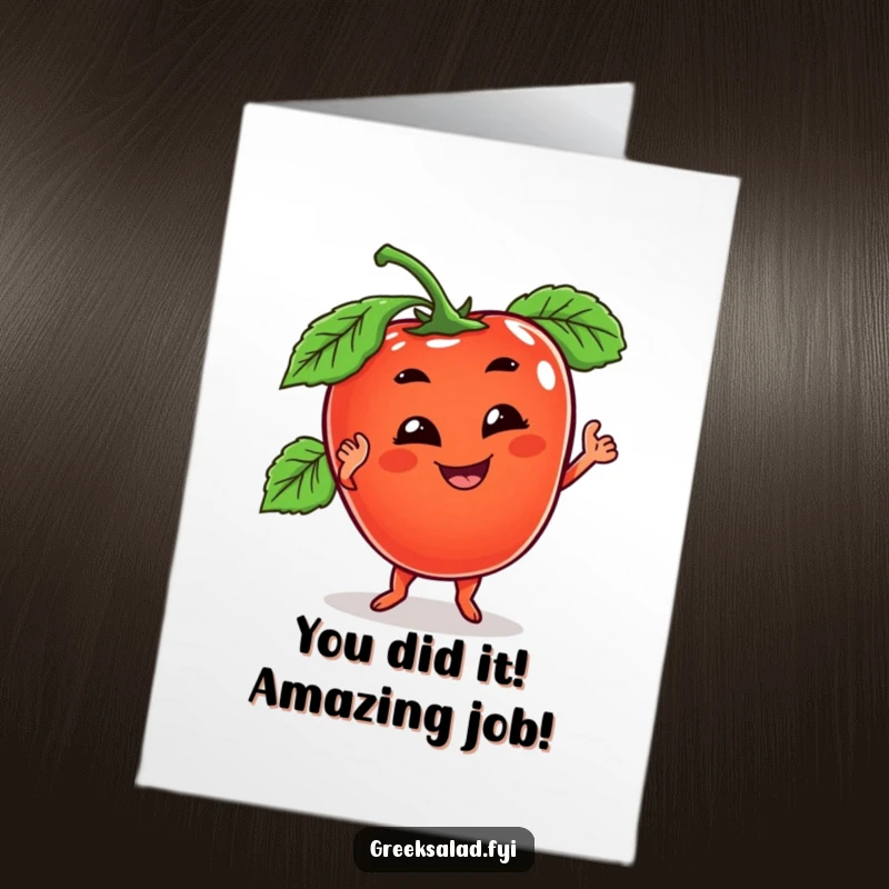 Funny Free Printable Congrats Card: Tomato Doing a Goofy Wobbly Dance, Celebratory and Humorous