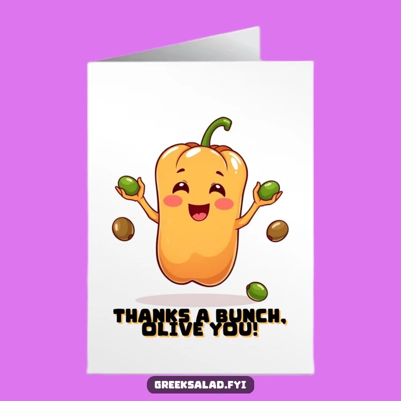 Free Printable Thank You Card: Juggling Pepper, Funny Downloadable Gift of Thanks