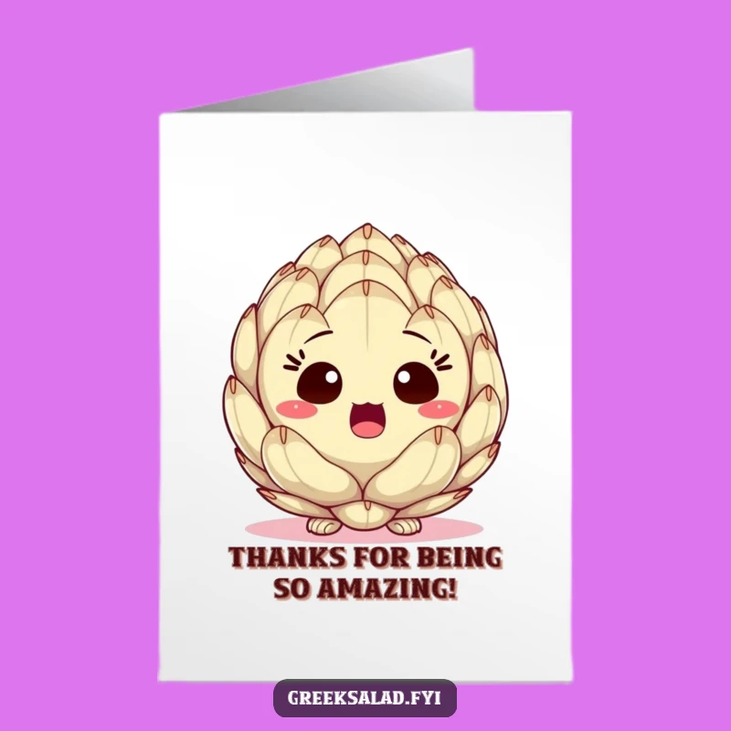 Free Printable Thank You Card: Surprised Artichoke Heart Peeking Downloadable Gift