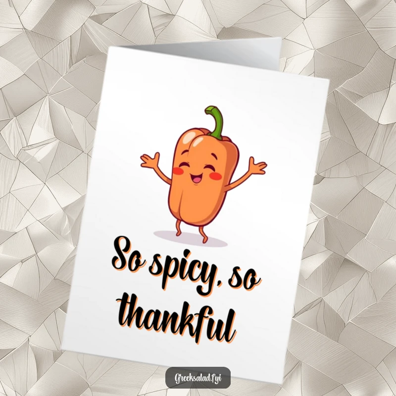 Funny Free Printable Thank You Card: A bell pepper character performing a silly dance to show heartfelt thanks and gratitude.