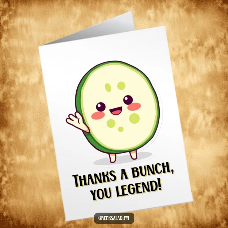 Funny Free Printable Thank You Card: A smiling cucumber slice waving, great for DIY thank yous.