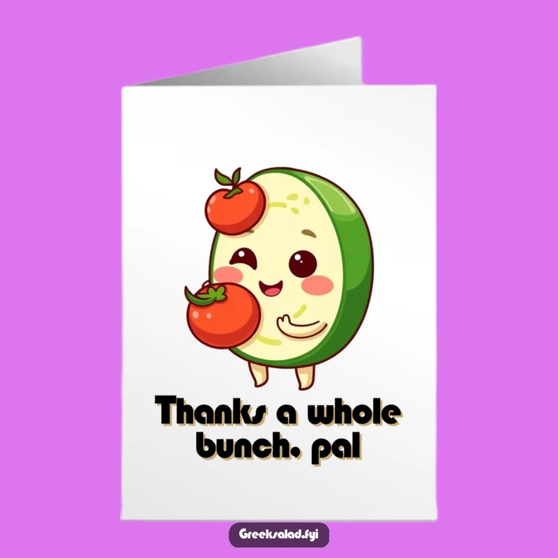 Free Printable Thank You Card: Shy Cucumber & Tomato Design, Downloadable