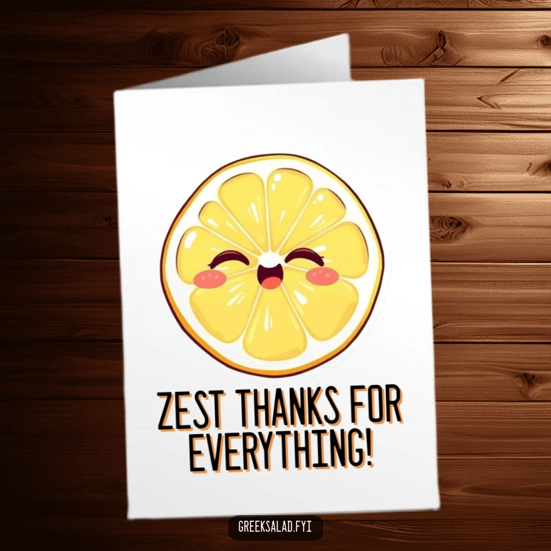 Funny Free Printable Thank You Card: Giggling lemon slice giving a playful wink to show appreciation.