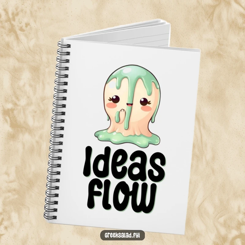 Funny notebook with a charming balsamic glaze character dripping, inspiring creative writing and note-taking with a gourmet touch.