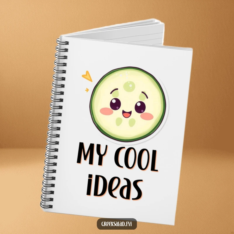 Funny notebook with a delighted cucumber slice winking on the cover, perfect for note-taking humor.