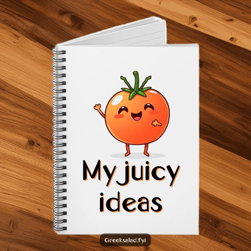 Funny Notebook: Cheerful tomato with tiny legs cheering with a cucumber, perfect for journaling and notes.