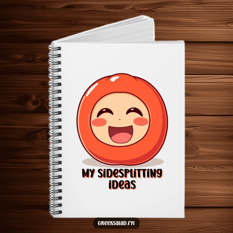 Funny notebook cover with a cheerful tomato character rolling with laughter, ideal for jotting down notes with a dose of fun and vegetable charm.