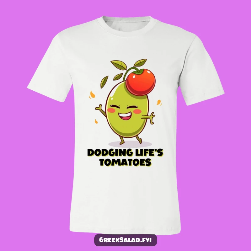 Funny Olive Dodging Tomato T-Shirt - Comedic Veggie Apparel Gift