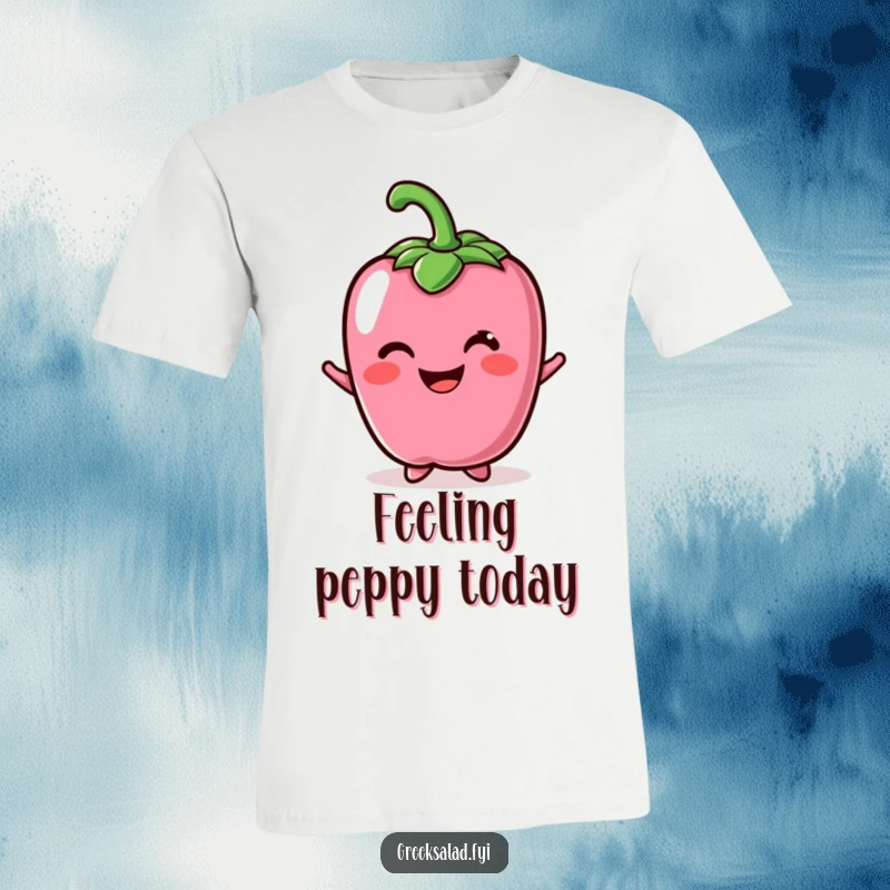 Funny T-shirt showcasing a cheerful bell pepper character with a wide, bright smile, embodying veggie happiness.