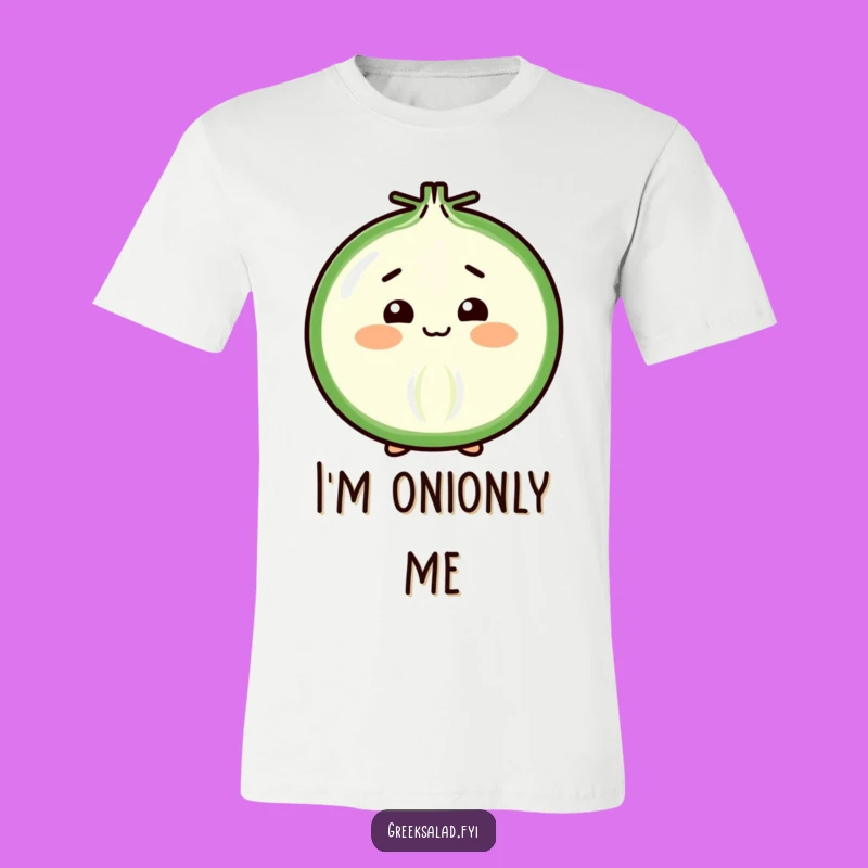 Funny Shy Onion Slice T-Shirt: Wear This Cheerful Vegetable's Polite Bow with Pride