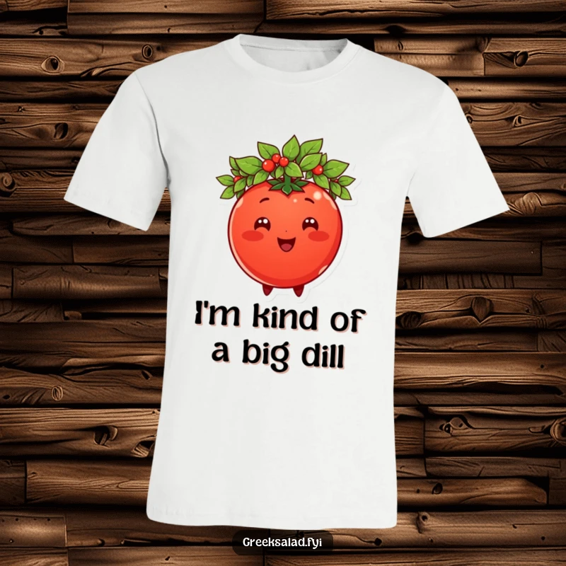 Funny tomato character with a laurel wreath, depicted on a t-shirt, exuding a proud and victorious aura.
