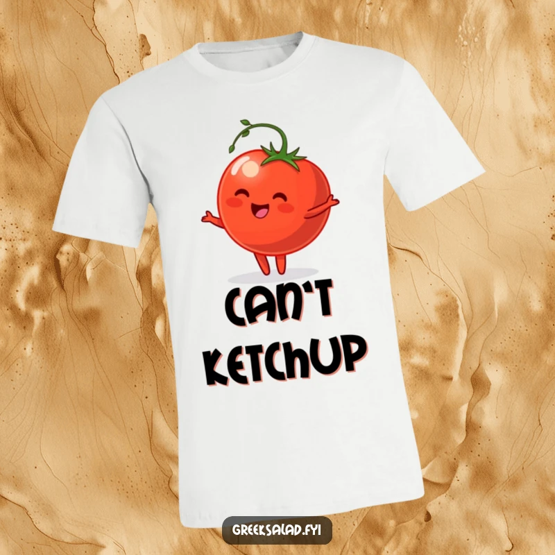 Funny T-Shirt featuring a happy tomato with its stem, gracefully executing a pirouette, embodying garden delight and dance.