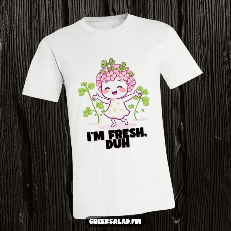 Funny t-shirt showcasing a joyful oregano sprig in mid-dance, a whimsical and humorous addition to any outfit.