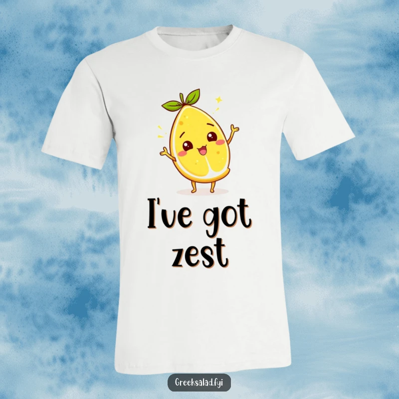 Funny lemon wedge t-shirt with a citrus character energetically wiggling its zest, conveying a fun and lively vibe.