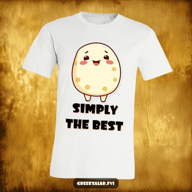 Funny t-shirt with a proud feta cheese character beaming with infectious delight, perfect for a cheesy and confident look.