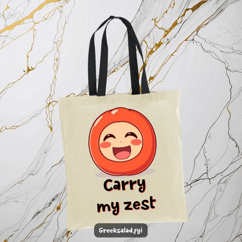 Funny tote bag featuring a cheerful tomato character rolling with laughter, perfect for carrying groceries or daily items with a vibrant, humorous vibe.