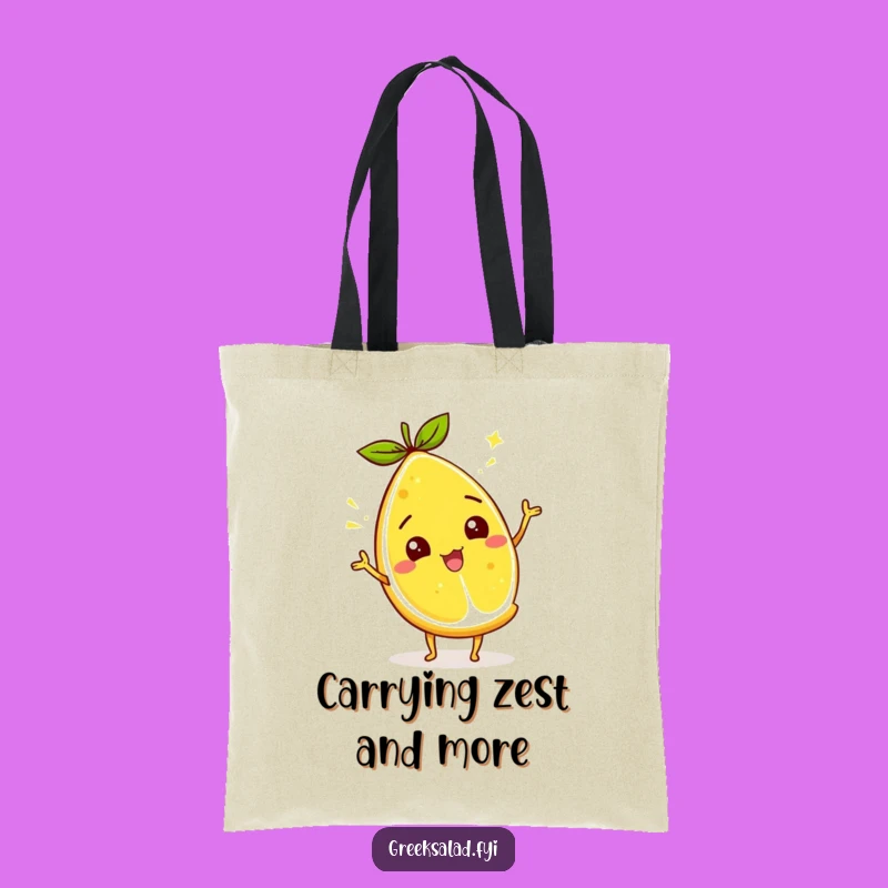 Funny Lemon Wedge Zest Tote Bag: Citrus Character Carryall, Ideal Funny Gift!